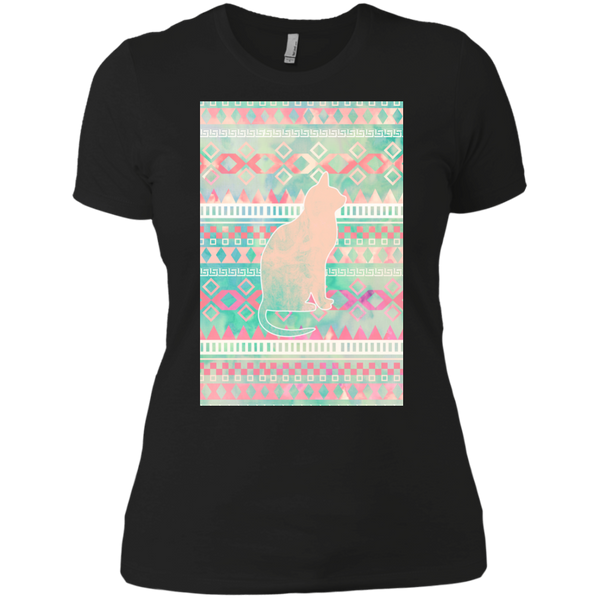 Whimsical Cat, Pink Turquoise Girly Aztec Pattern T- T-Shirt