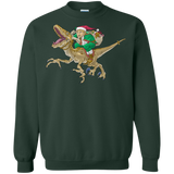 ugly christmas sweaters christmas elf riding a velociraptor T-Shirt