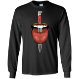 tongue cut by kitchen knife photo collage T-Shirt