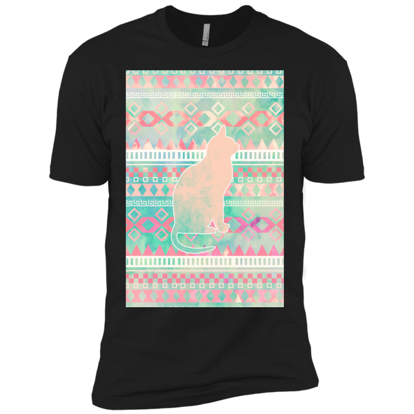 whimsical cat, pink turquoise girly aztec pattern t- T-Shirt