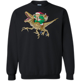 ugly christmas sweaters christmas elf riding a velociraptor T-Shirt