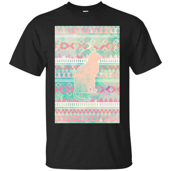 Whimsical Cat, Pink Turquoise Girly Aztec Pattern T- T-Shirt