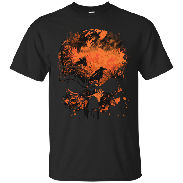 Wicked Skull Crows And Trees - Distressed Grunge Halloween T-Shirt