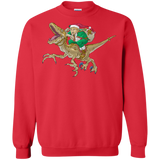 ugly christmas sweaters christmas elf riding a velociraptor T-Shirt