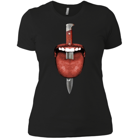 tongue cut by kitchen knife photo collage T-Shirt