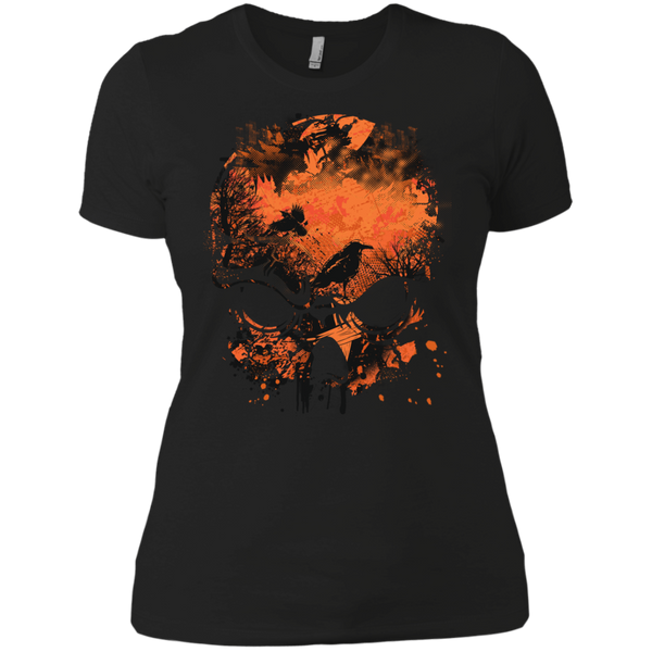 Wicked Skull Crows And Trees - Distressed Grunge Halloween T-Shirt